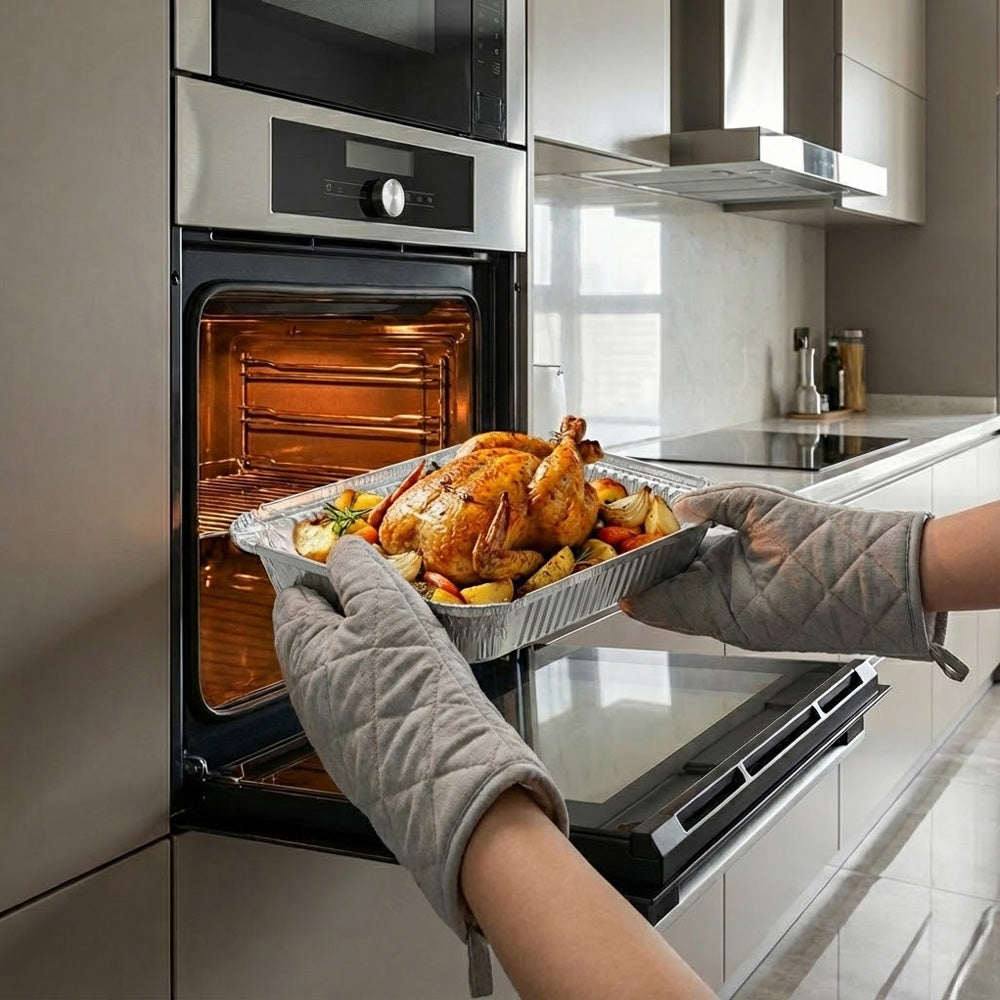 مجموعة علب طعام من رقائق الألومنيوم مع أغطية