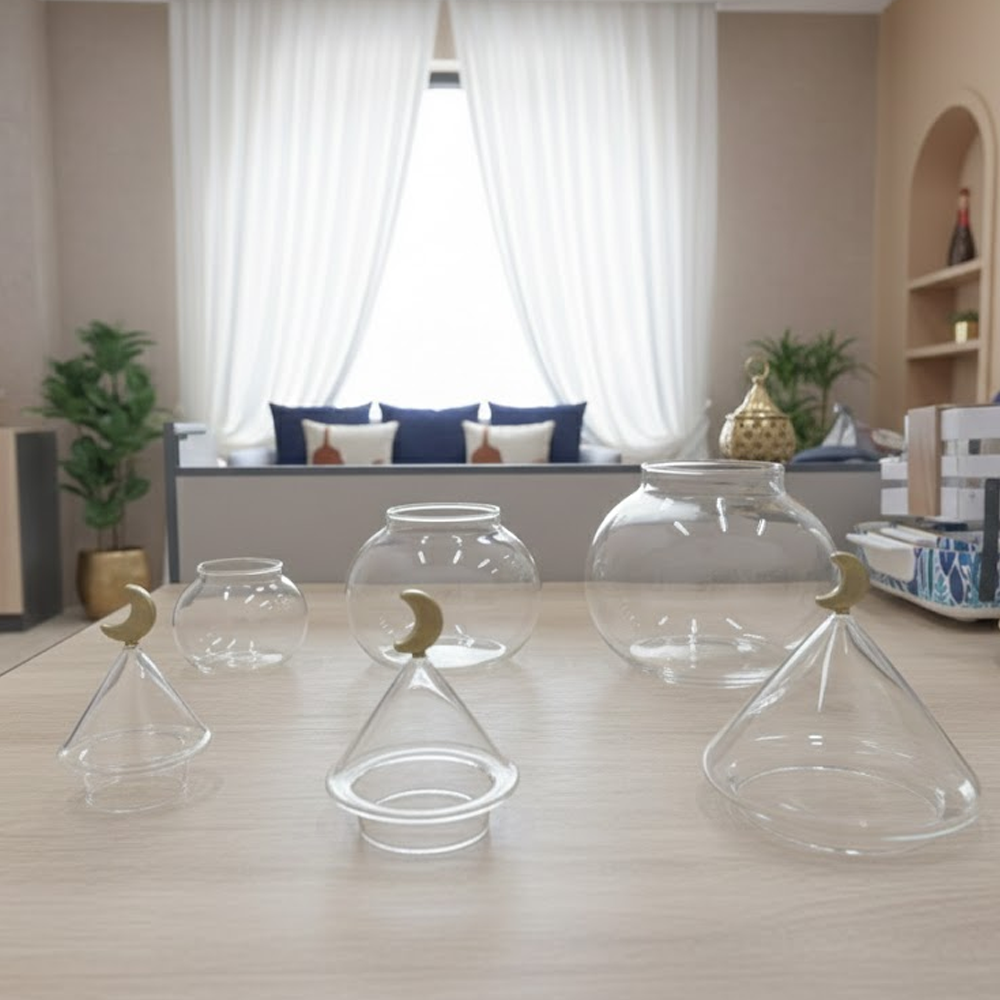 غرشة ضيافة زجاجية بغطاء هلال