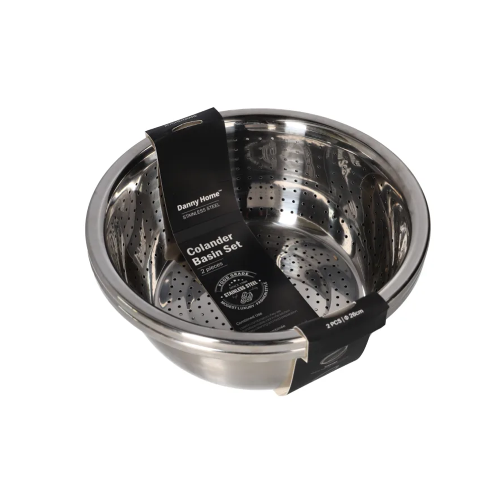 طقم مصفاة وحوض من الفولاذ المقاوم للصدأ (قطعتان)