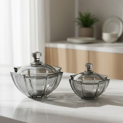 وعاء تقديم زجاجي أنيق بغطاء شفاف