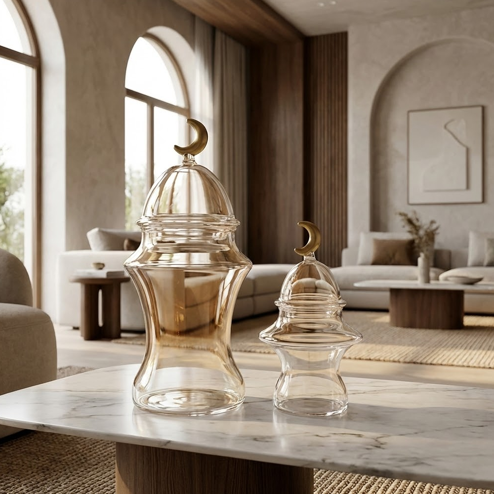 غرشة تقديم زجاج بغطاء هلال