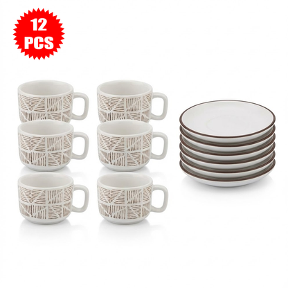 طقم فناجين وصحون سيراميك 12قطعة