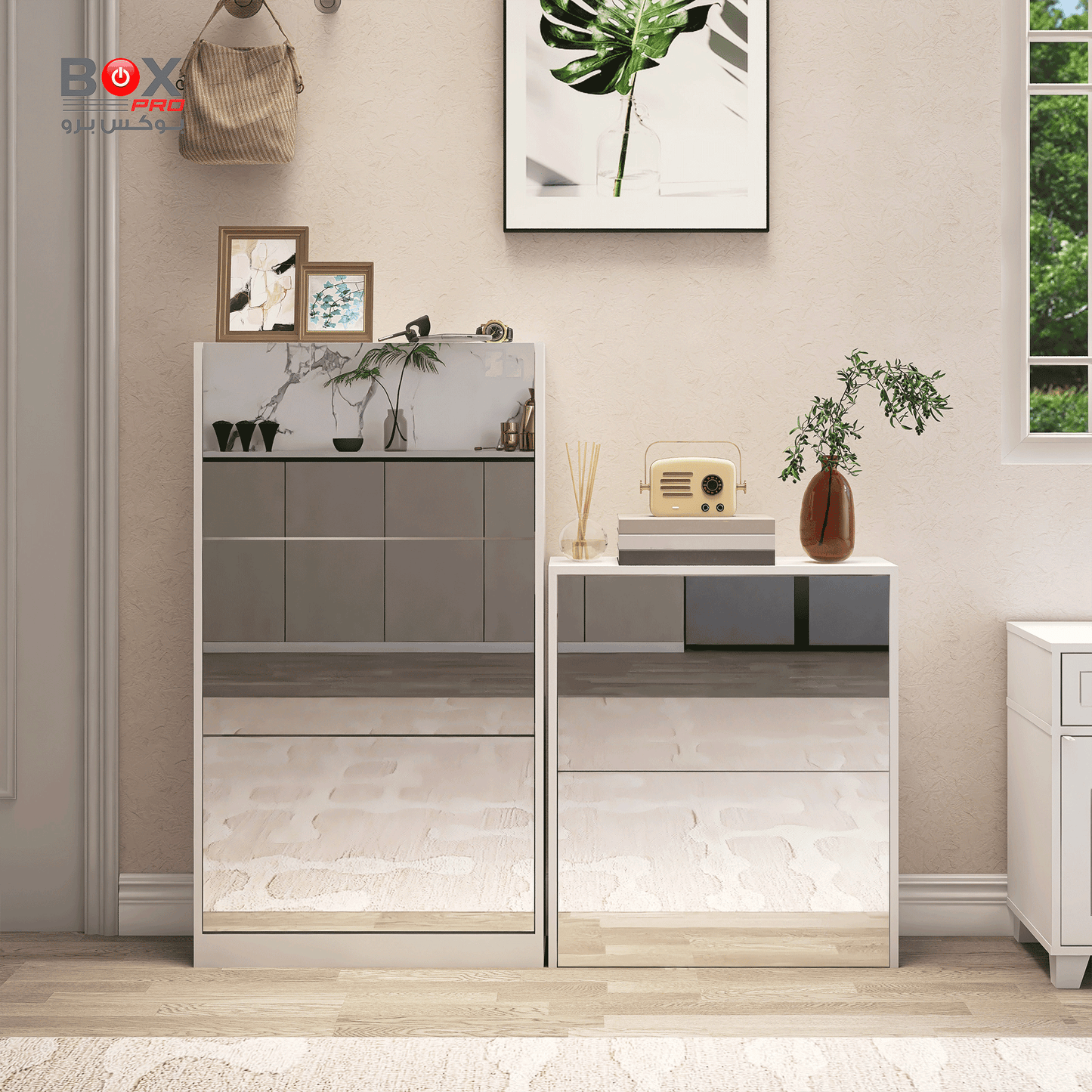 خزانة أحذية مع مرآة طولية