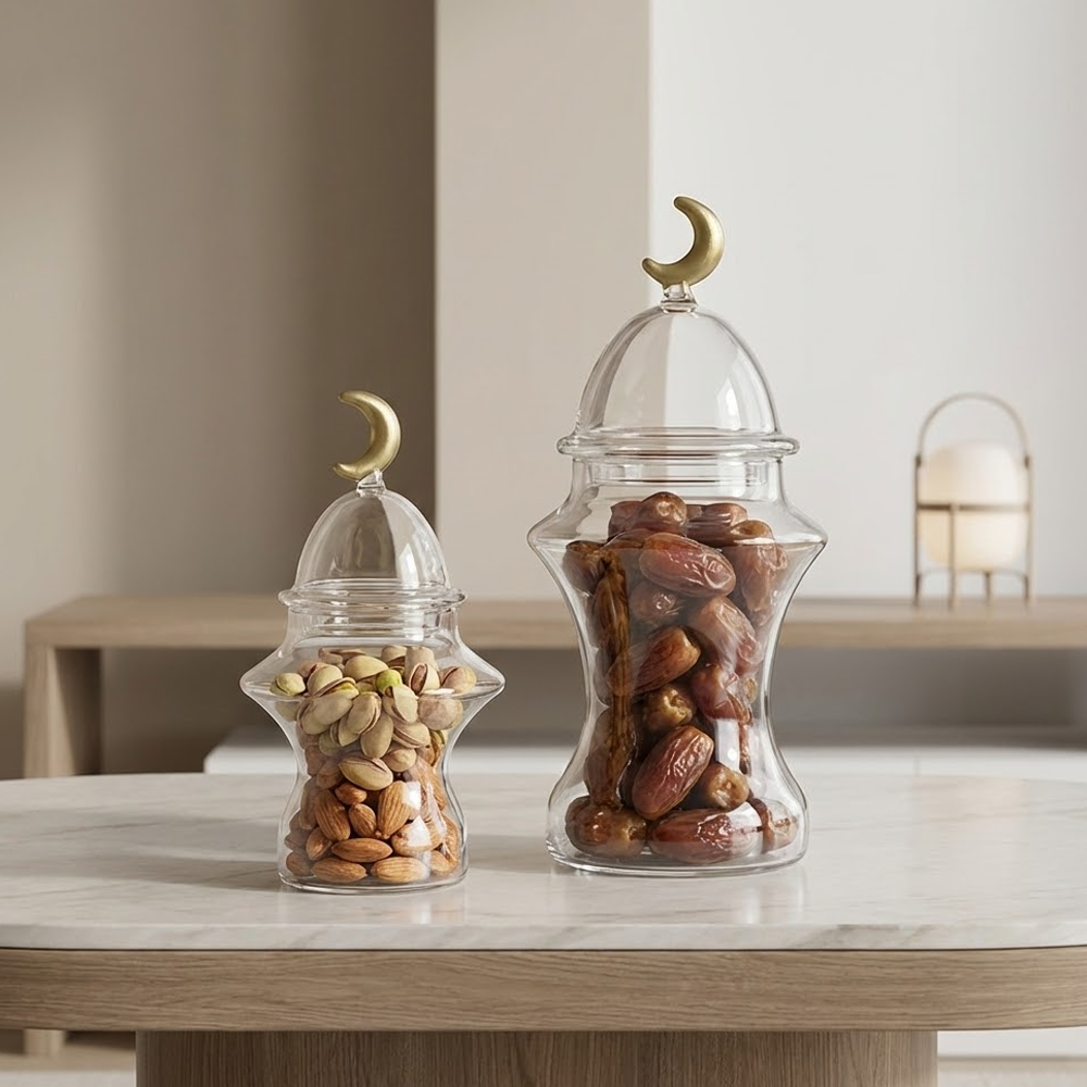 غرشة تقديم زجاج بغطاء هلال