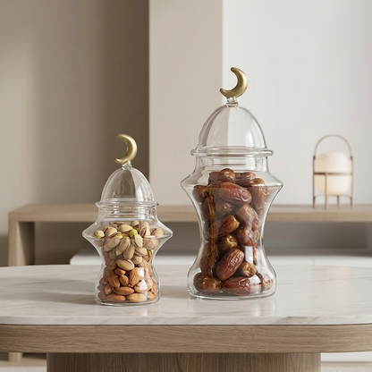 غرشة تقديم زجاج بغطاء هلال