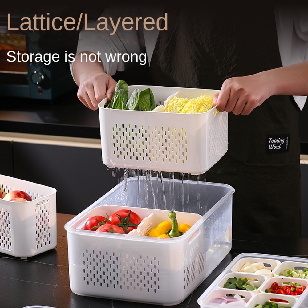 علبة حفظ وتنظيم الخضار مع سلة تصريف