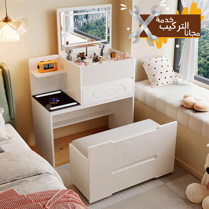 طاولة ماكياج مع مقعد ومرآة مضيئة