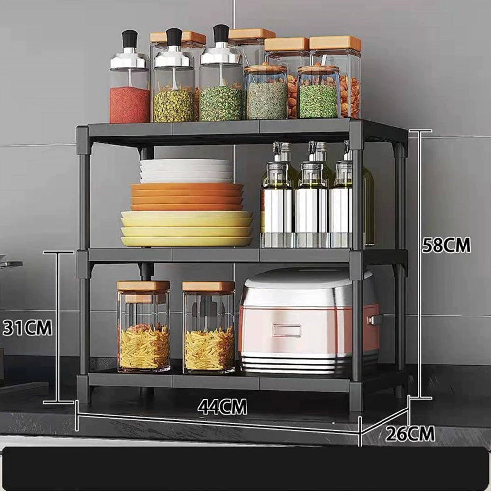 رف تخزين المطبخ ثلاثي الطبقات