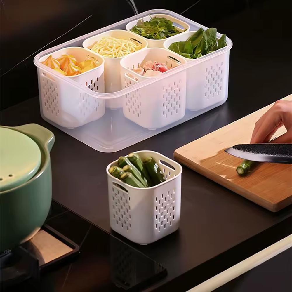 علبة حفظ وتنظيم الخضار مع سلة تصريف