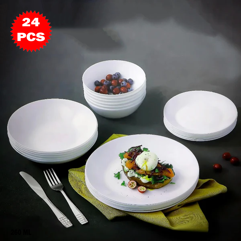 طقم عشاء أبيض ٢٤ قطعة