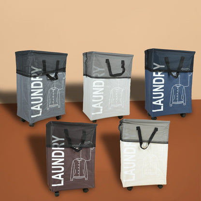 سلة غسيل قابلة للطي مع مقبض وعجلات، موديل: 2