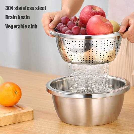 طقم مصفاة وحوض من الفولاذ المقاوم للصدأ (قطعتان)