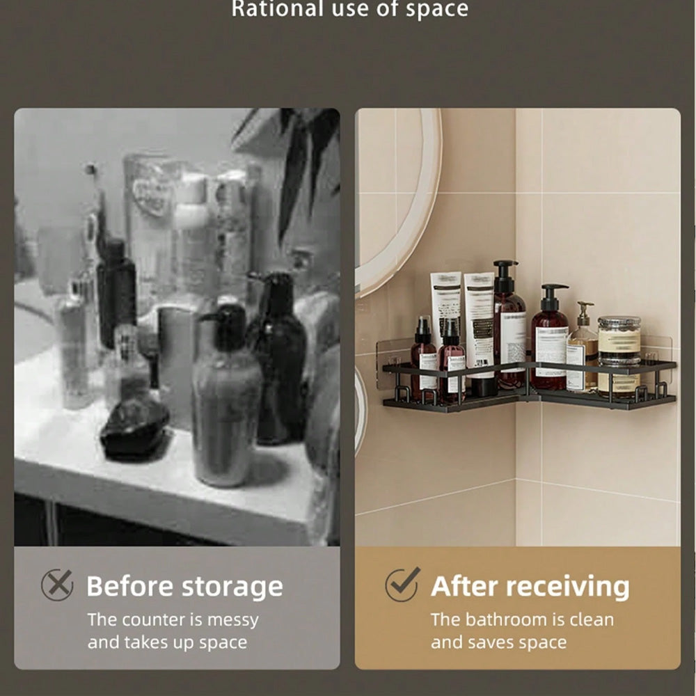 مجموعة رفوف تخزين زاوية للحمام بدون حفر، مكونة من 5 قطع