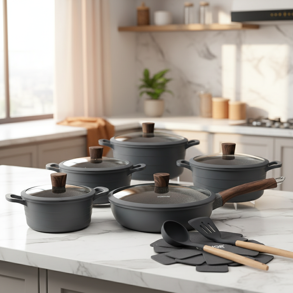 15 قطعة من أواني الطبخ المصنوعة من الألومنيوم