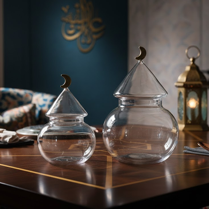 غرشة ضيافة زجاجية بغطاء هلال