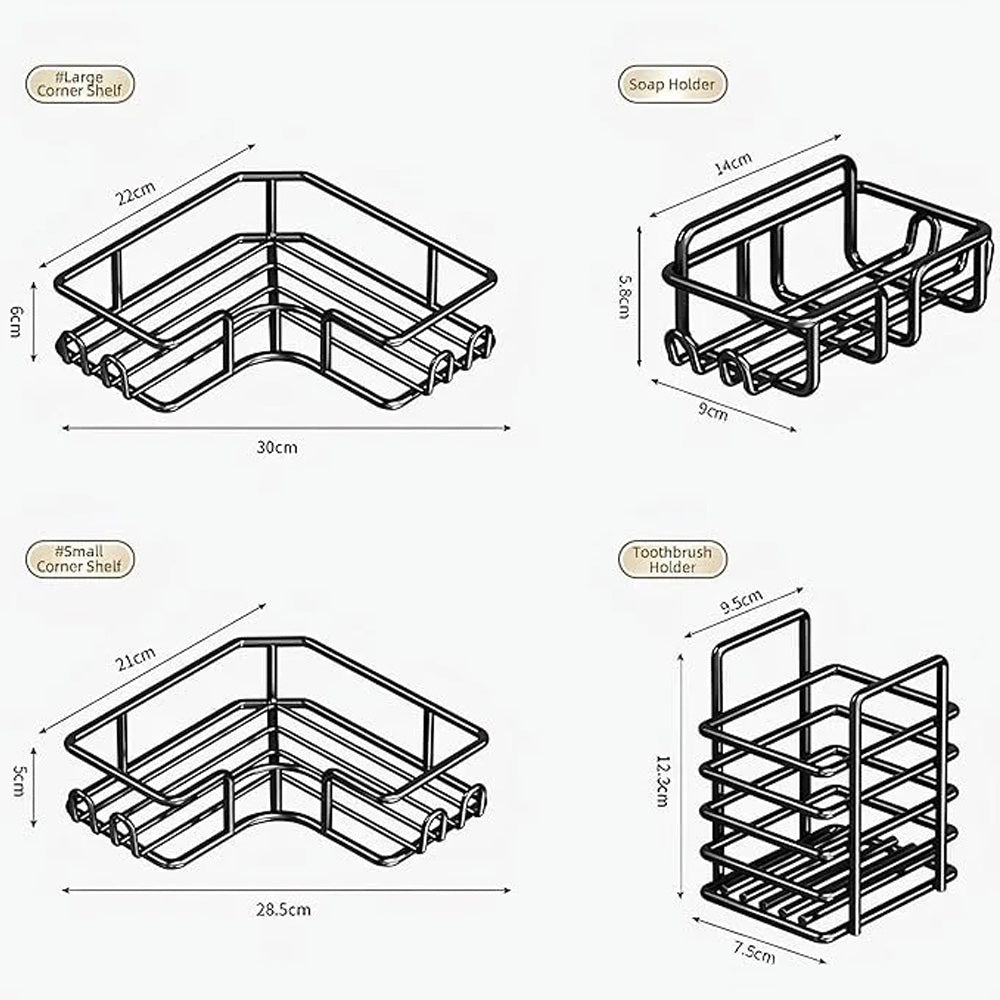 مجموعة منظم حمام زاوية بدون حفر، مكونة من 4 قطع
