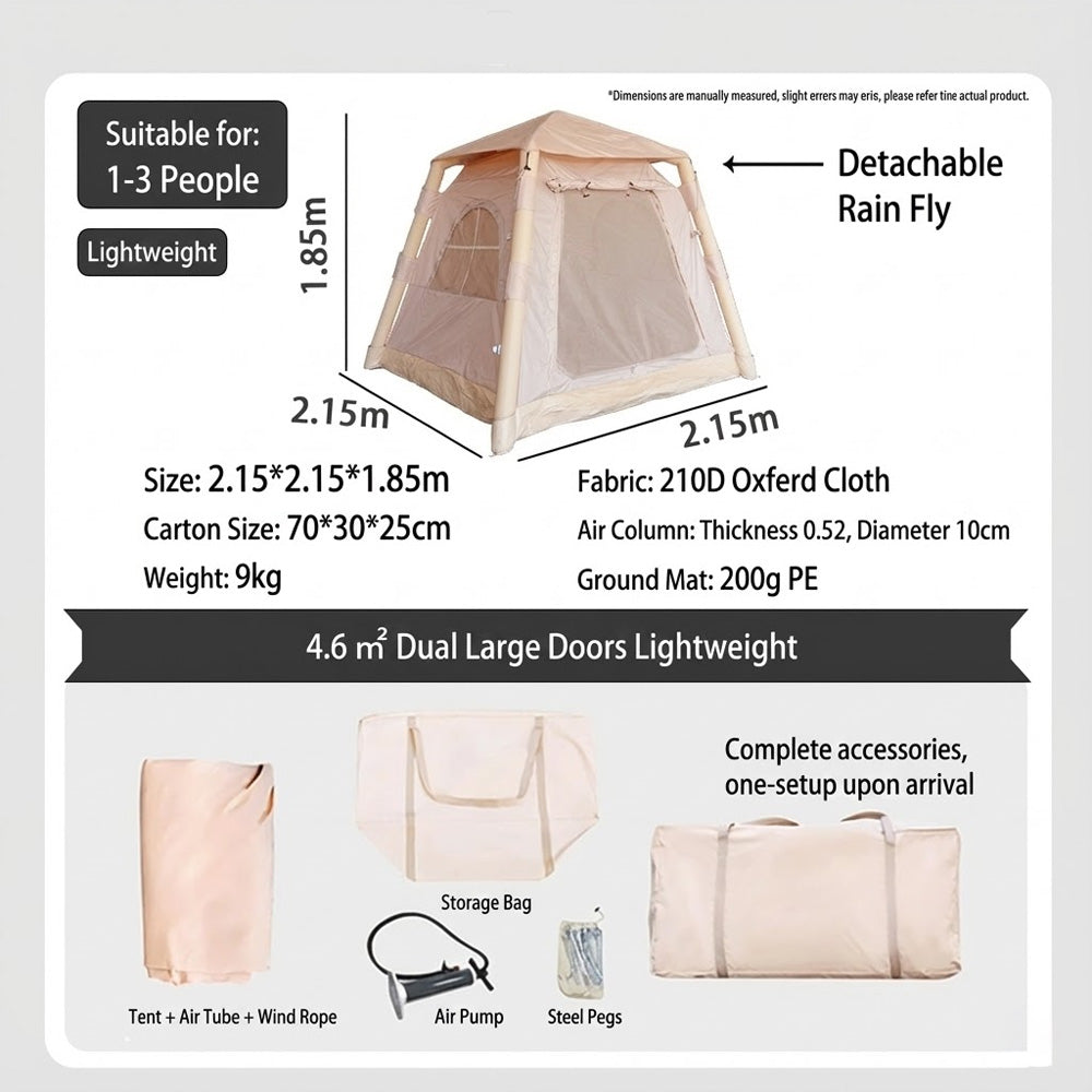 خيمة تخييم قابلة للنفخ تتسع من 1 إلى 3 أشخاص