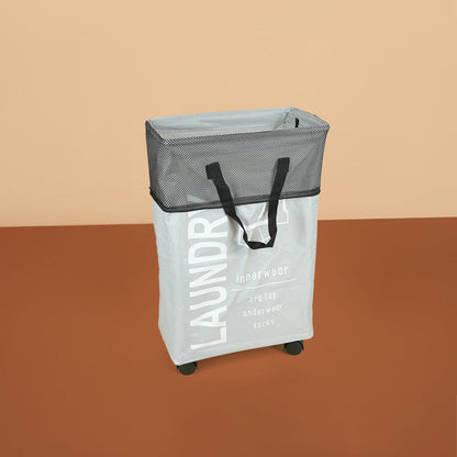 سلة غسيل قابلة للطي مع مقبض وعجلات، موديل: 5