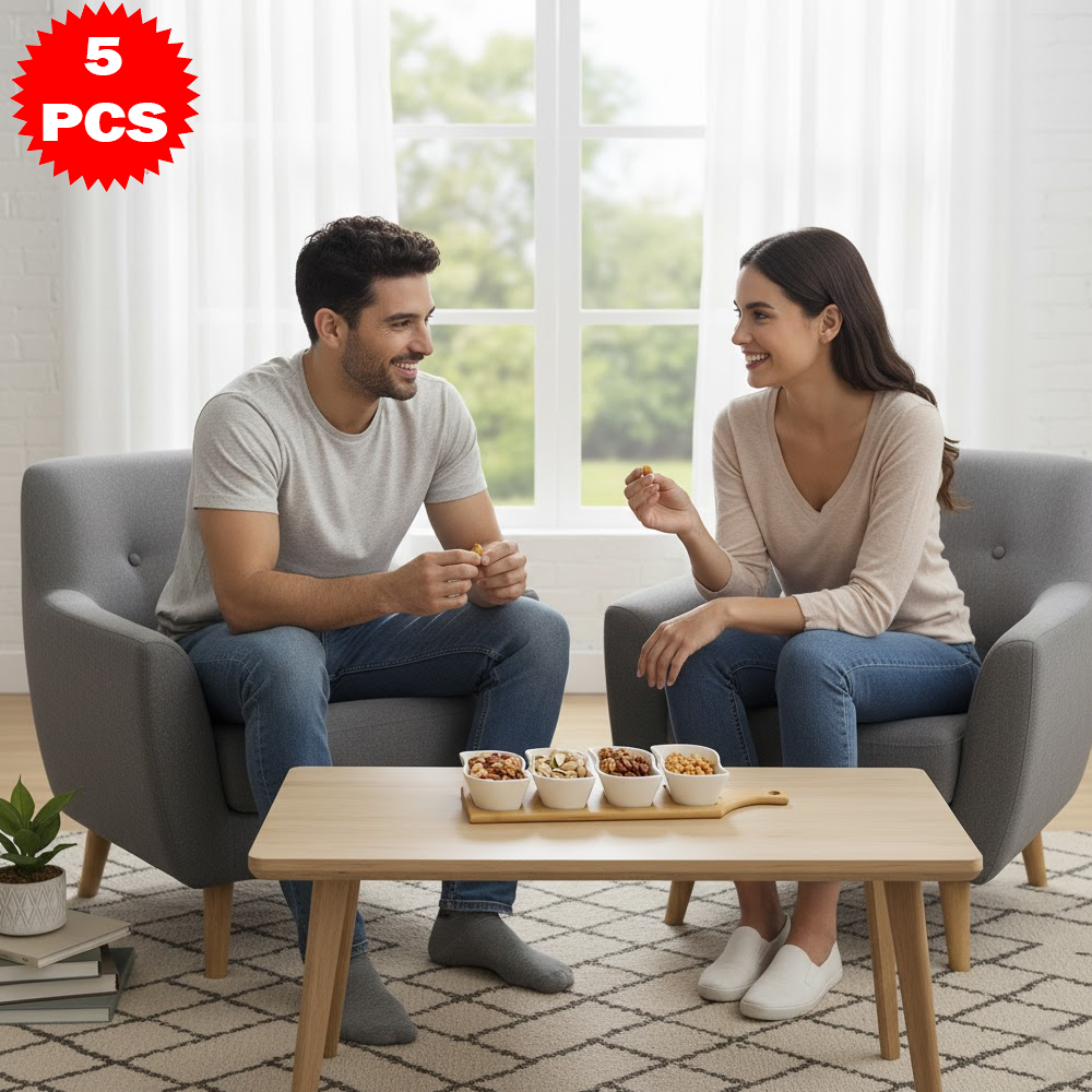 طقم تقديم سيراميك متمايل مع قاعدة خشب