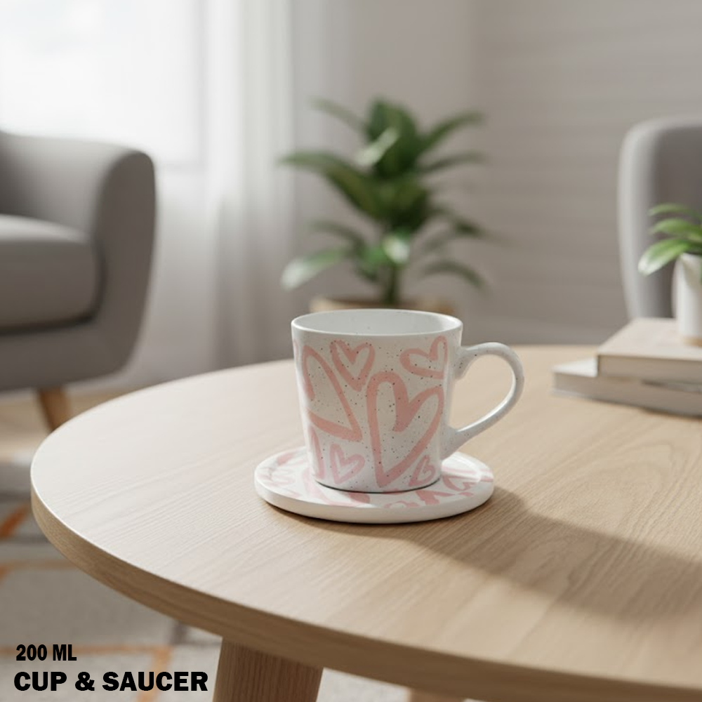 طقم فناجين سيراميك بنقش قلوب