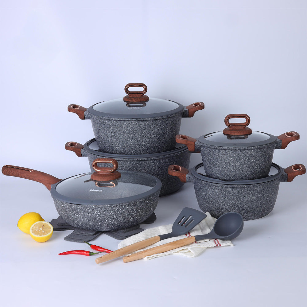 مجموعة أواني طهي جرانيتية غير لاصقة 15 قطعة