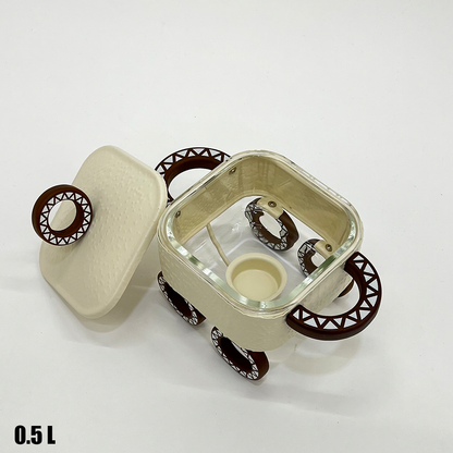 سخان طعام زجاجي مربع صغير 0.5 لتر