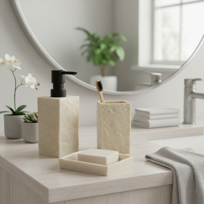 مجموعة إكسسوارات الحمام المزخرفة بالحجر