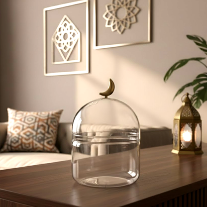 غرشة ضيافة زجاجية بغطاء هلال