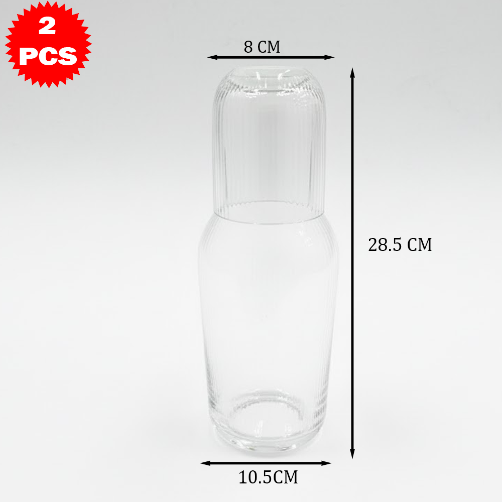 طقم قارورة وكوب زجاجي شفاف