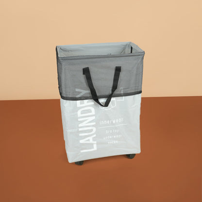 سلة غسيل قابلة للطي مع مقبض وعجلات، موديل: 5