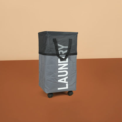 سلة غسيل قابلة للطي مع مقبض وعجلات، موديل: 3