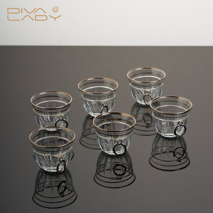 طقم استكانه و فنجان ١٨ قطعة فضي مع حلقة