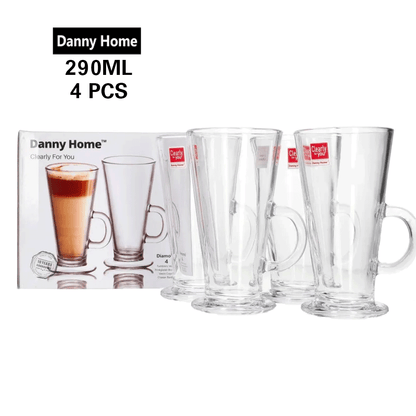 طقم أكواب لاتيه زجاجي 4 قطع 290 مل Danny Home