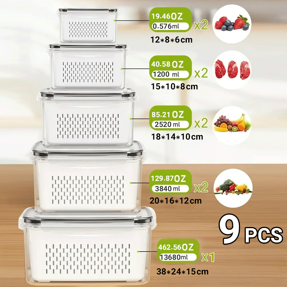 طقم صناديق ثلاجة للتخزين 9 قطعة