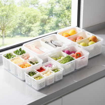 علبة حفظ وتنظيم الخضار مع سلة تصريف