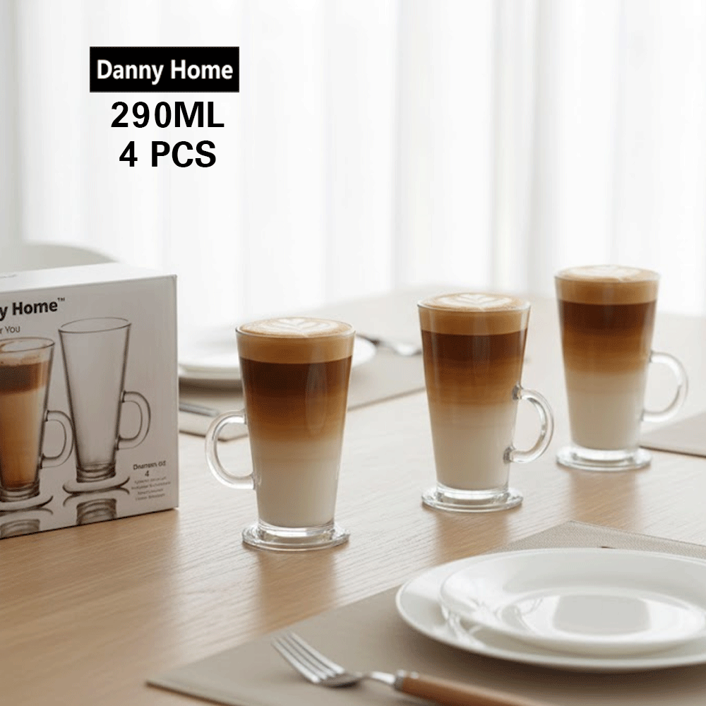 طقم أكواب لاتيه زجاجي 4 قطع 290 مل Danny Home