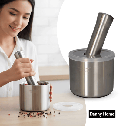 مجموعة هاون ومدقة توابل مع غطاء