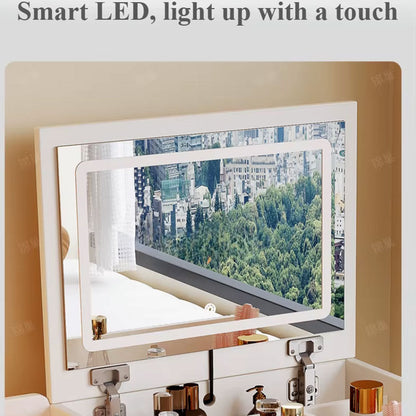 طاولة ماكياج مع مقعد ومرآة مضيئة