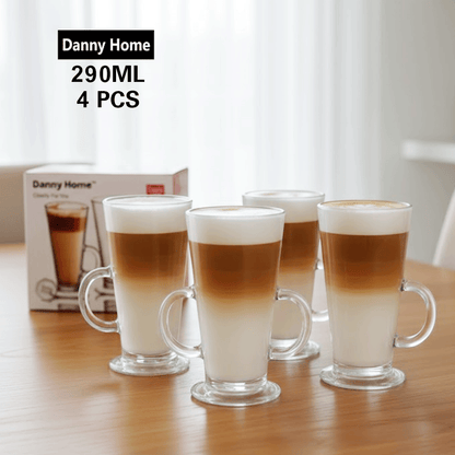 طقم أكواب لاتيه زجاجي 4 قطع 290 مل Danny Home