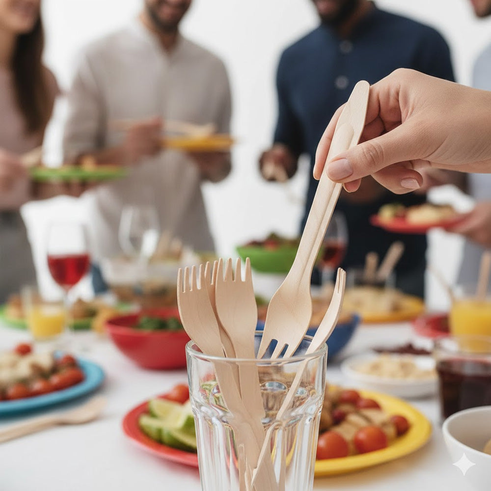 شوك خشبية للاستخدام مرة واحدة - 100 قطعة