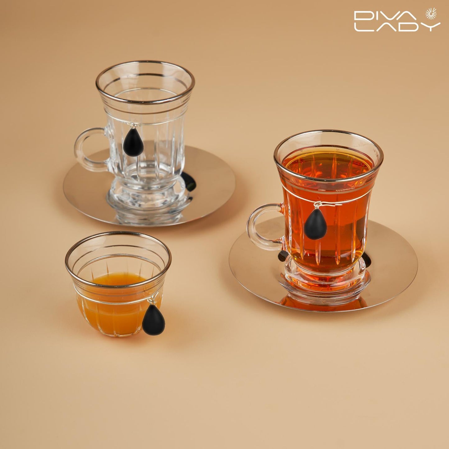 طقم استكانه و فنجان ١٨ قطعة فضى مع كريستال