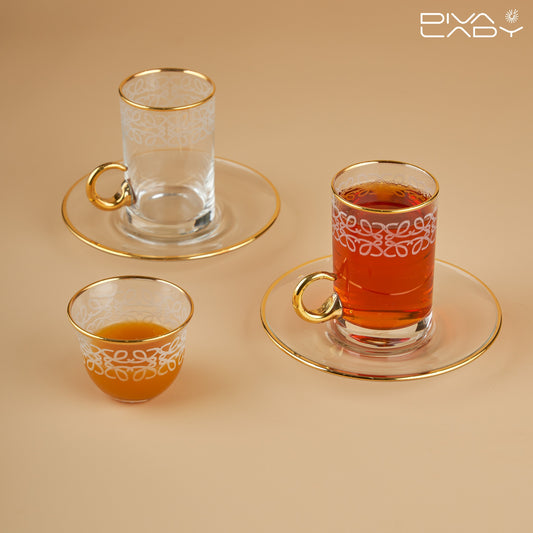 طقم استكانه و فنجان ١٨ قطعة ذهبي