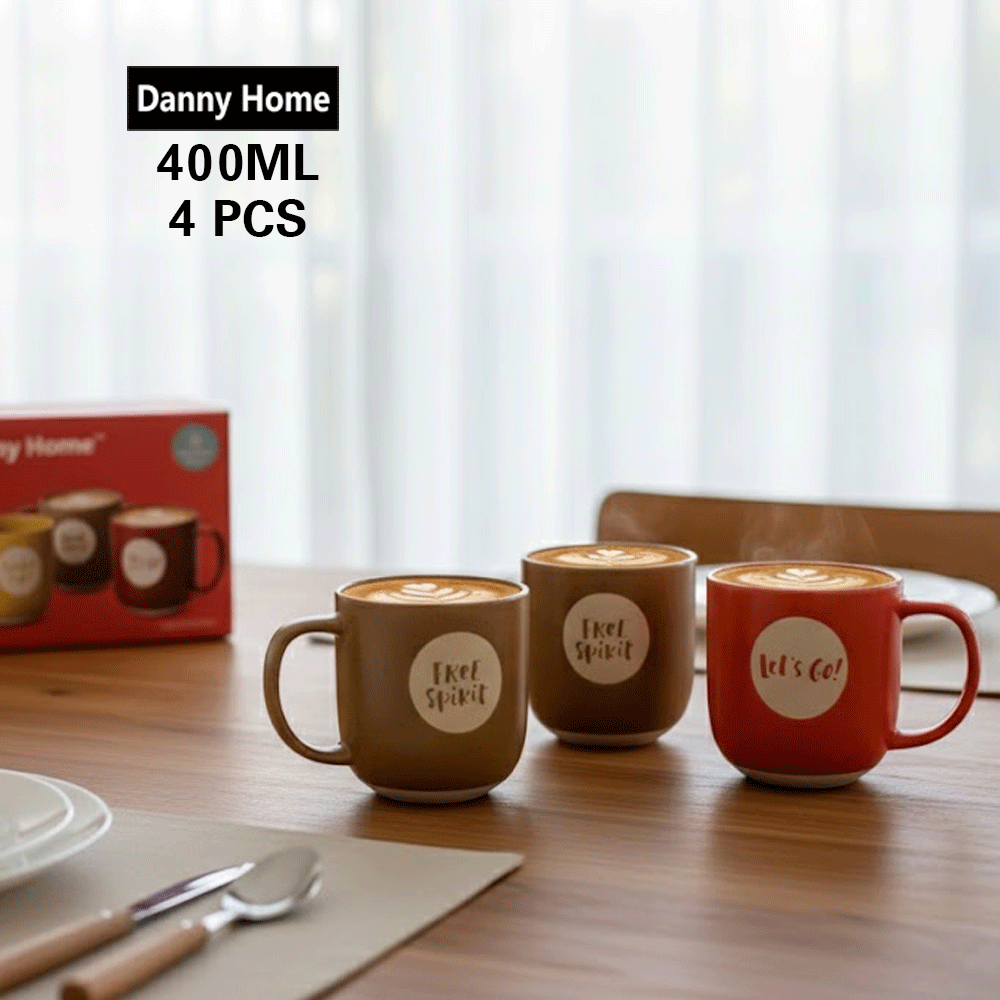 طقم أكواب بورسلين مطبوعة ٤ قطع ٤٠٠ مل