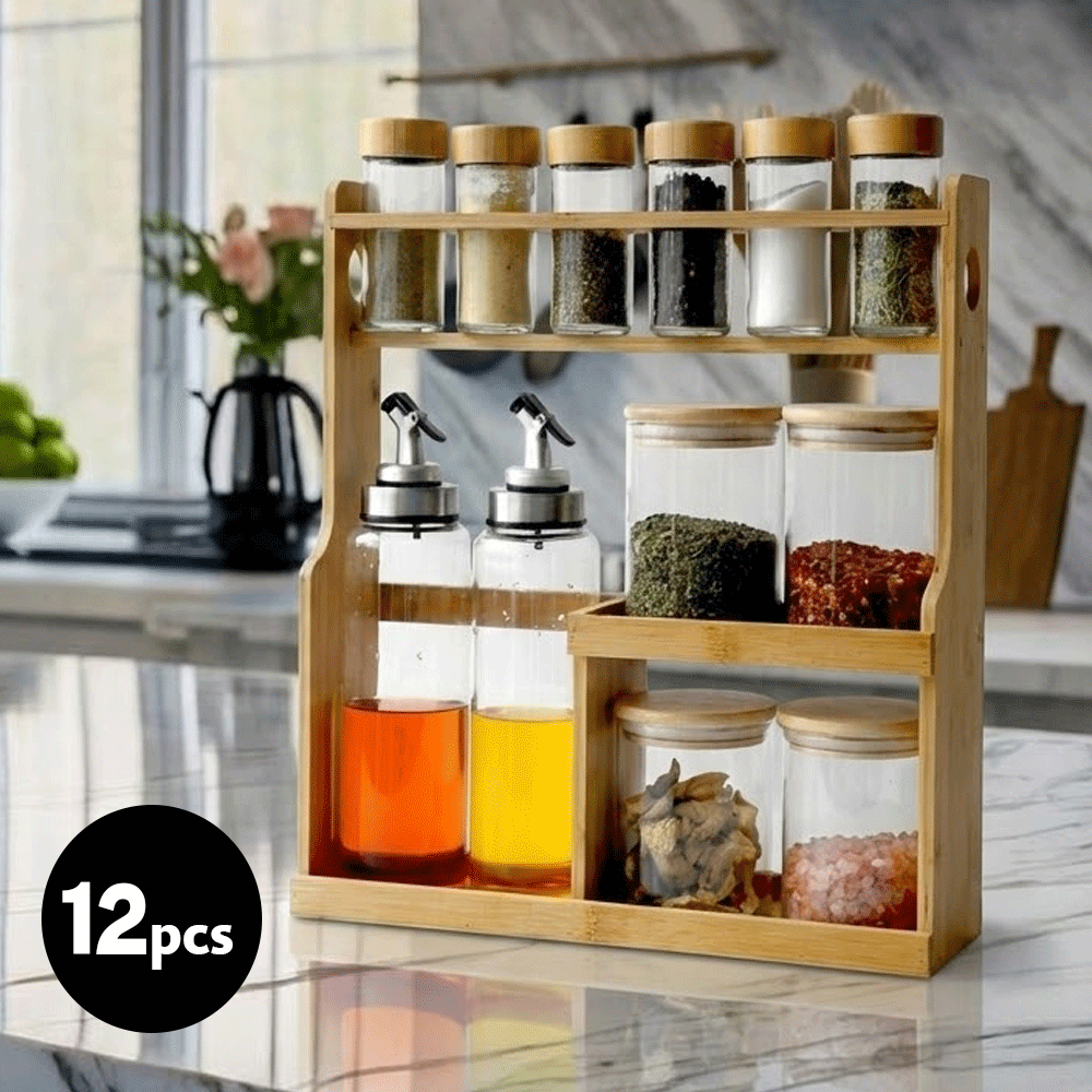 مجموعة توابل زجاجية 12 قطعة