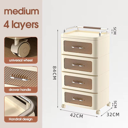 طاولة جانبية بلاستيكية حديثة باللون البني مع أبواب شفافة ودرج بلاستيكي مرن