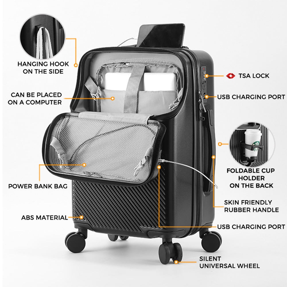 حقيبة سفر ذكية مزودة بمنفذ USB أمامي الفتح مقاس 20 بوصة