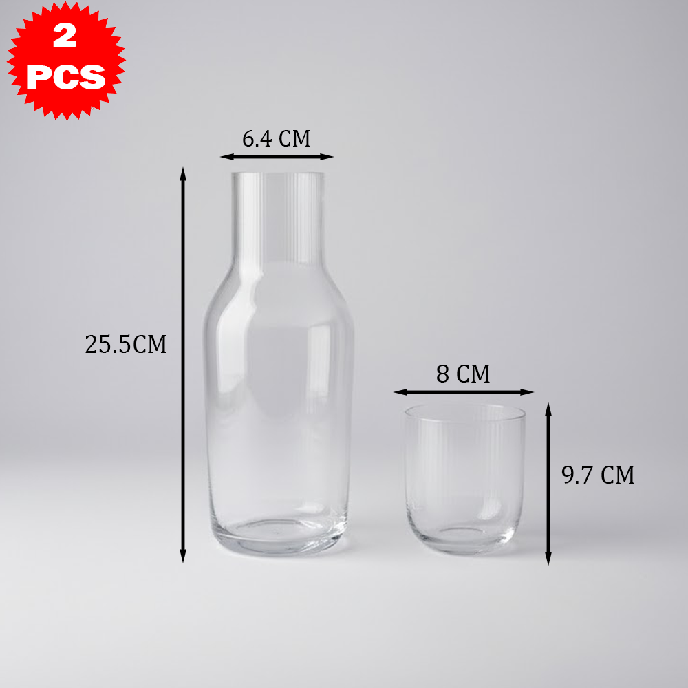 طقم قارورة وكوب زجاجي شفاف