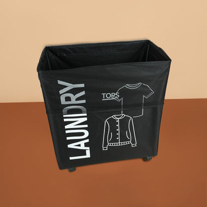 سلة غسيل قابلة للطي مع مقبض وعجلات، موديل: 1