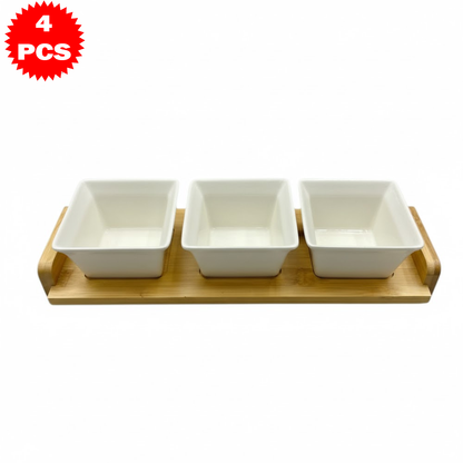 طقم تقديم سيراميك مع قاعدة خشب