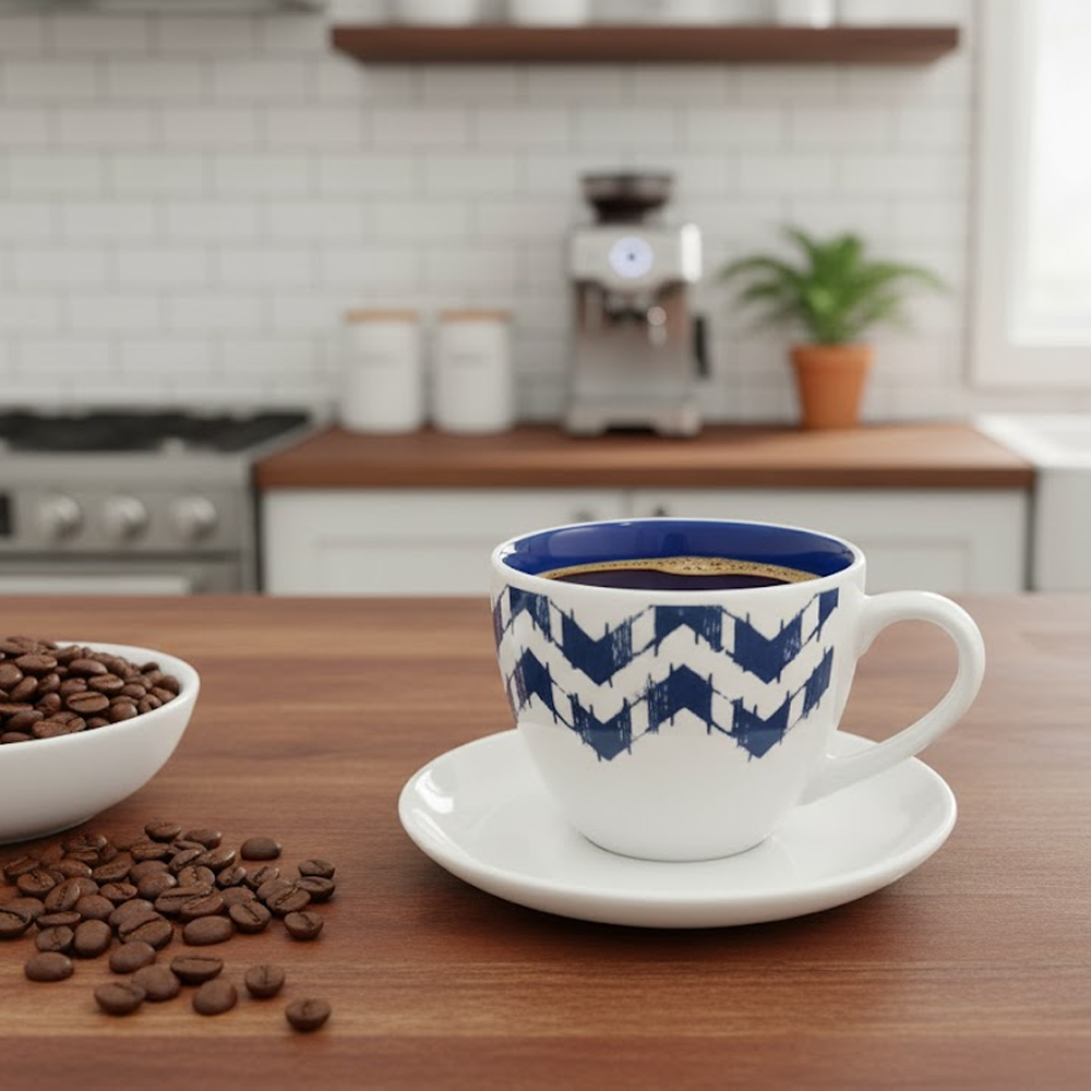 طقم فناجين مزركش بالكحلي